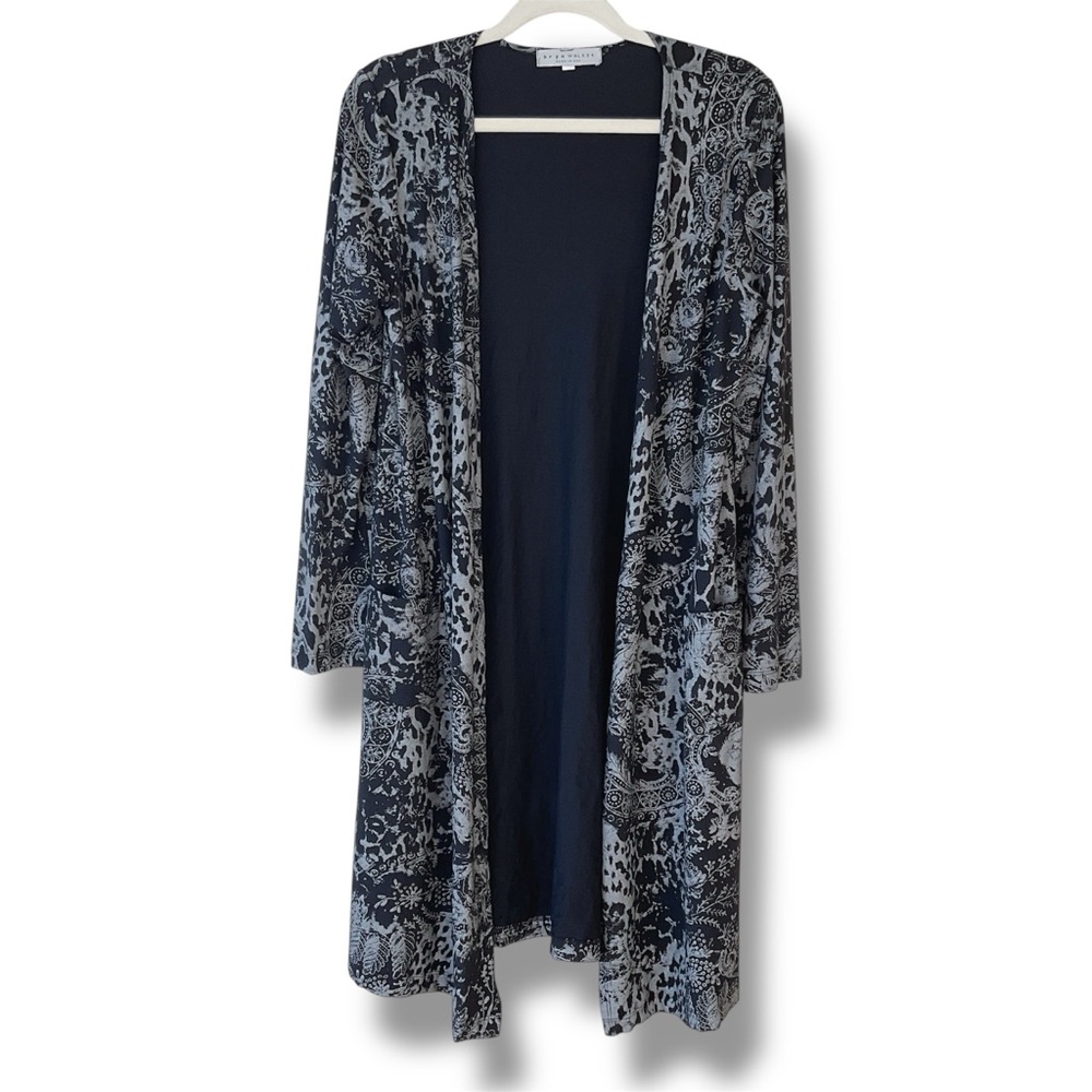 Bryn Walker Kiran Long Floral Print Lagenlook Cardigan in Black Size S